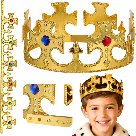 Verstelbare gouden koningskroon met imitatie-edelstenen (17–20 cm)