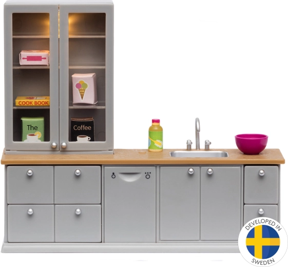 Keukenmeubelset voor poppenhuis met buffetkast en LED-verlichting Lundby