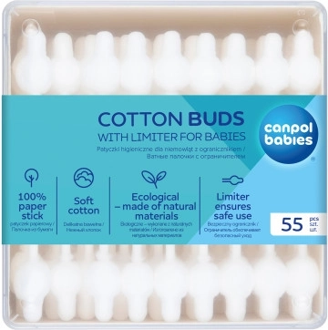 Wattenstaafjes met begrenzer voor kinderen CANPOL BABIES, papier, 55 stuks