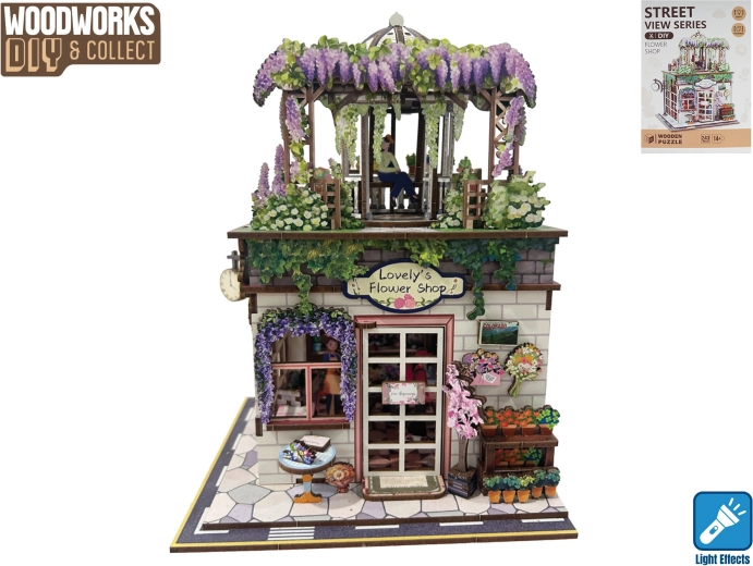 Woodworks houten bouwset bloemenwinkel met licht (243 onderdelen)