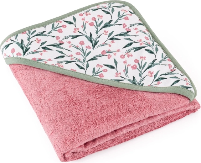 Petite&Mars bamboe badcape met capuchon Loulou pink meadow 100 × 100 cm