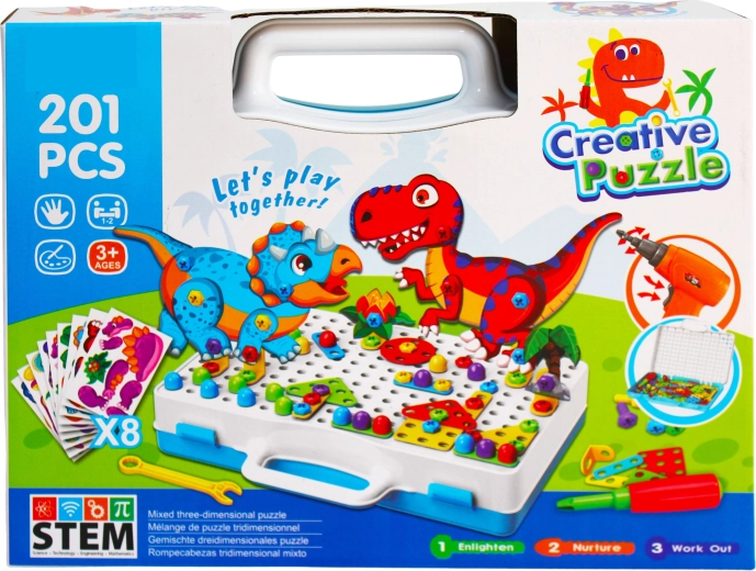 Creatieve bouwset met dinosaurussen en elektrische boormachine Creative Puzzle (201 onderdelen)