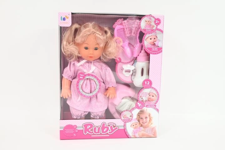 Interactieve pop Ruby 35 cm met accessoires, drinkt en plast, 12 geluiden