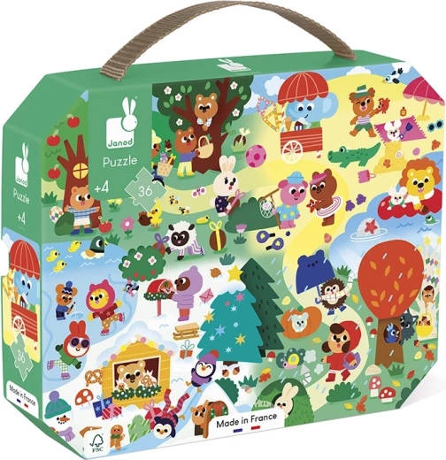 Janod puzzel in koffertje Vier seizoenen, 36 stukjes