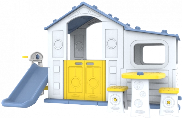 Groot kinderhuisje met blauw dak