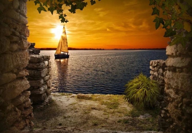 Diamantschilderen – zeilboot bij zonsondergang 30 × 40 cm