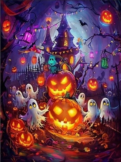 NORIMPEX Schilderen op nummer Griezelig huis met Halloweenpompoenen 40 × 50 cm