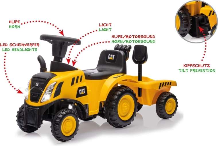 CAT kindergraaftractor met aanhanger 2-in-1, geel