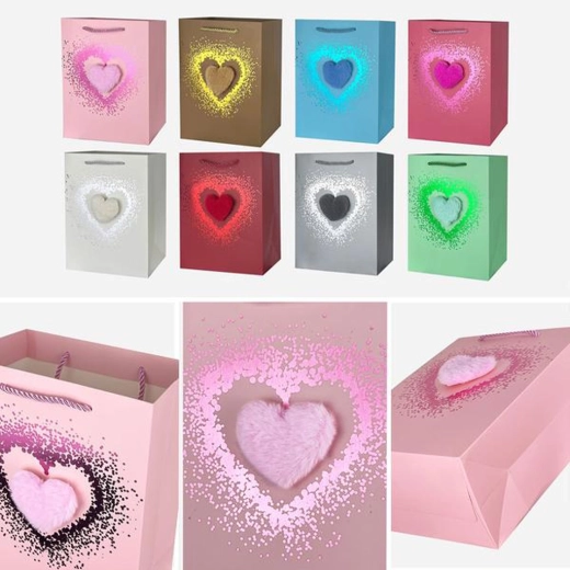 Papieren geschenktas Toro 3D hart 44 × 31 × 12 cm, mix van kleuren