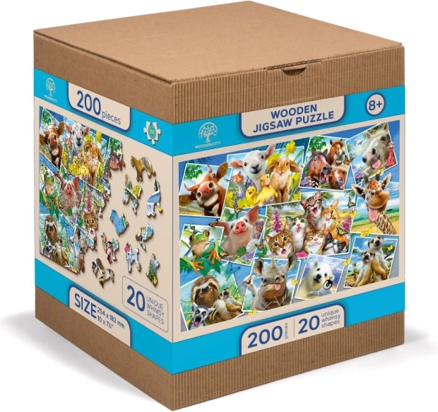 Houten puzzel 2-in-1 Dierenansichtkaarten WOODEN CITY, 505 stukjes