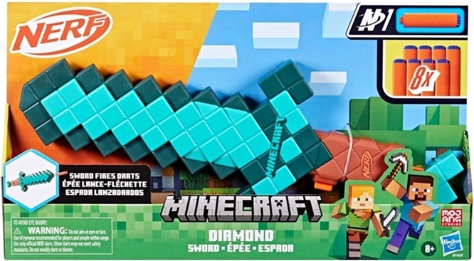 Nerf Minecraft diamanten zwaard Diamond sword met schuimpijltjes - 1 stuk