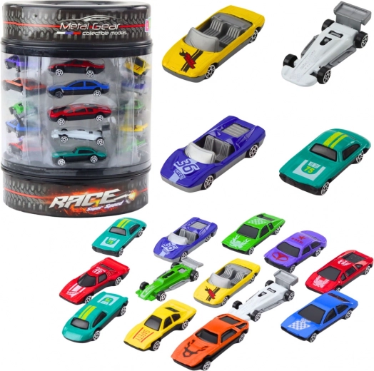 Set metalen autootjes in koker 1:64 – klassieke sportauto’s, 25 stuks