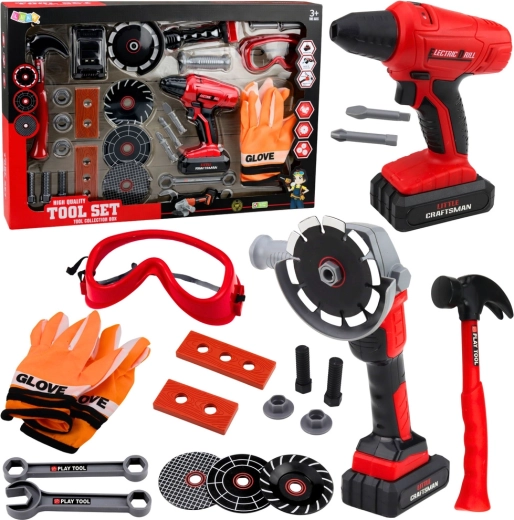 Grote kindergereedschapsset met accu-boormachine en haakse slijper, 28 delen