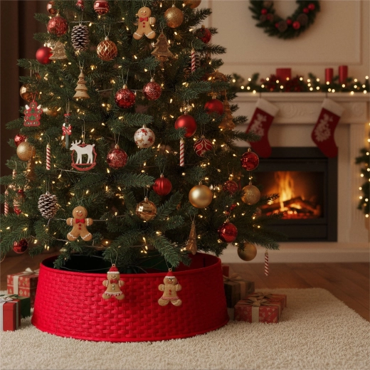Rode kunststof afdekking voor de standaard van een kerstboom 65 × 23 cm