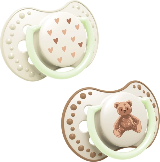 Lovi lichtgevende siliconen dynamische fopspeen Teddy love 6–18 m, 2 stuks