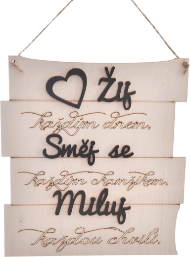 Houten decoratief bord „Leef, lach…“ 18 × 20 cm