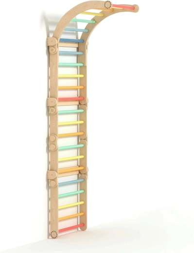 Busykids houten thuisgym met regenboog-rek en optrekstang