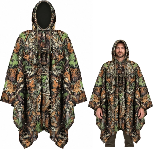 3D-camouflageponcho met capuchon, boscamouflage, 130 × 110 cm