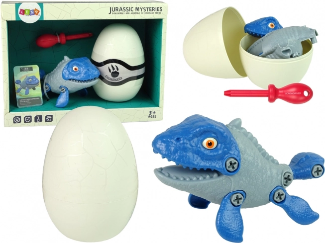 Set dinosaurus mosasaurus met ei DIY met schroevendraaier – blauw