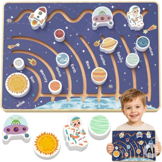 Tooky Toy educatief houten bord met zonnestelsel