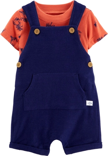 Carter's 2-delige set voor jongetje – T-shirt met korte mouwen en korte broek met bretels in navy/oranje