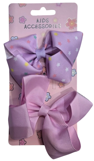 Roze set haarspeldjes met strik en paarse - 2 stuks
