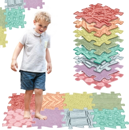 Woopie sensomotorische puzzelmatten – pastelkleurige regenboog, 8 delen