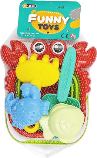 Zandset met krab – opvouwbare emmer, schep, hark en vormpjes