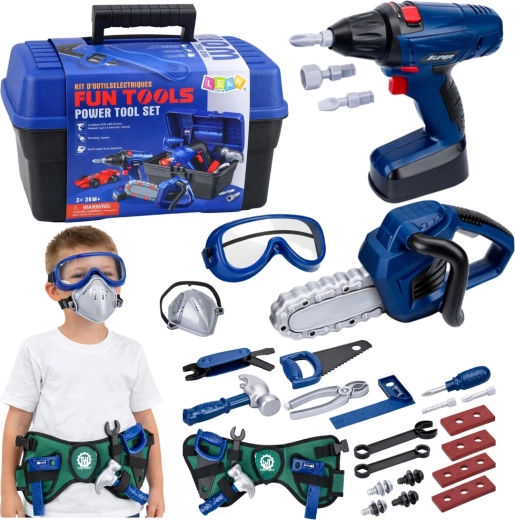Kindergereedschapsset met koffer en accu-schroevendraaier, 30 delen