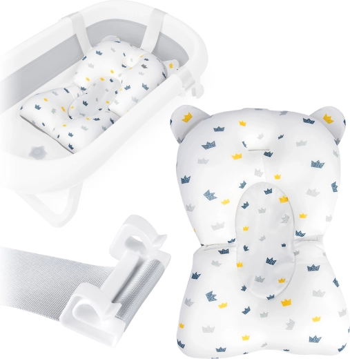 Kussentje voor babybadje RICOKIDS – sneldrogende ergonomische inleg, wit‑blauw