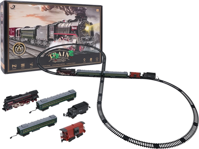 Retro treintje met licht, geluiden en rook 216 cm