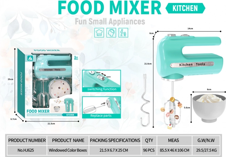 Kinderstaafmixer met draaiende gardes en accessoires