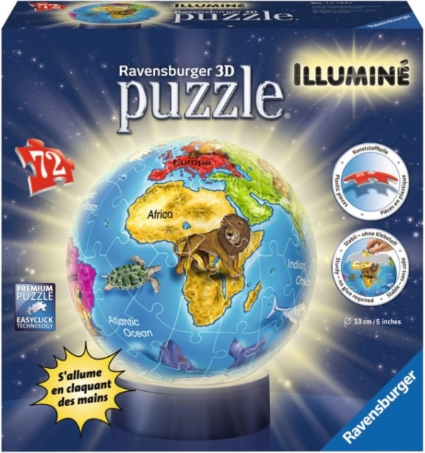 Ravensburger 3D Lichtgevende puzzelbal Wereldbol 72 stukjes