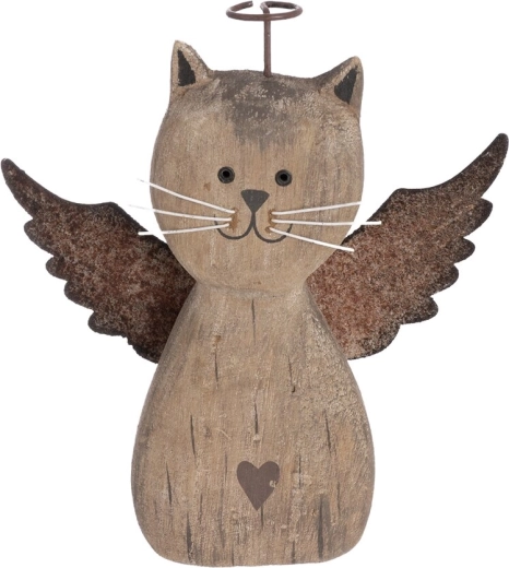 Decoratieve engelkat van paulowniahout en metaal, beige