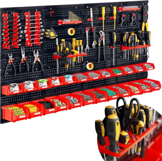 Wandgemonteerd werkplaatsbord voor gereedschap 128 × 76 cm HUMBERG