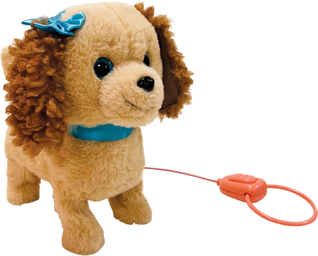 Pluchen hondje Moly aan de lijn