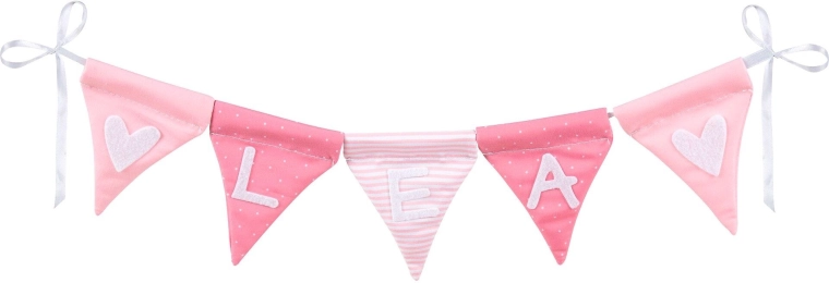 Textiele slinger met naam, roze, 10 vlaggetjes - 1 stuk