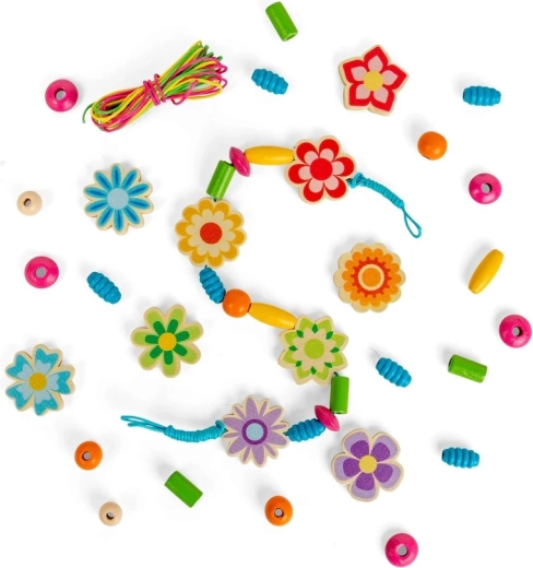 Bigjigs Toys set houten kralen Zomerse bloemen