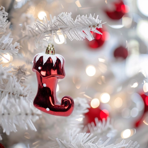 Glanzende kerstversiering in de vorm van een kerstschoen