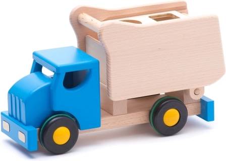 BAJO houten kiepwagen met vorminzet – blauw