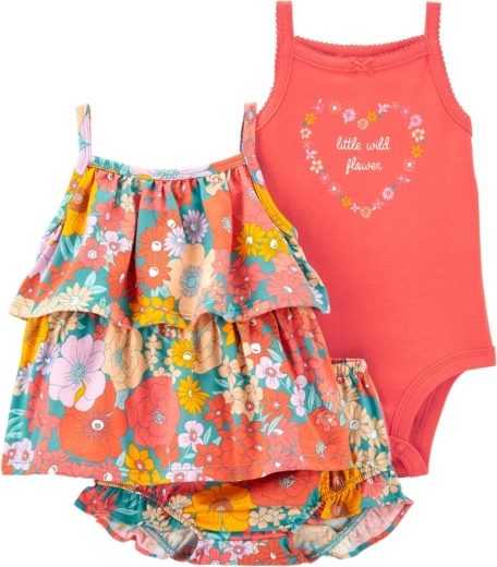 Carter's meisjesset: hemdje, body en short Orange Flowers (6 maanden)