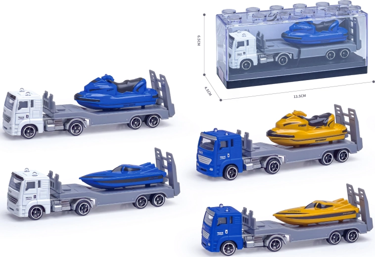 Metalen vrachtwagen met motorboot 1:64 (meerdere varianten)