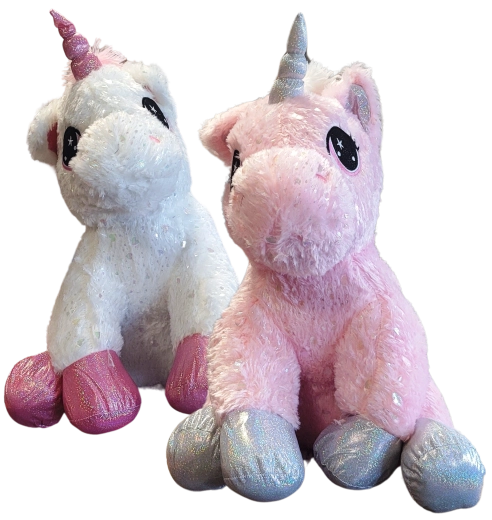 Zittende pluche eenhoorn 30 cm – 2 kleuren