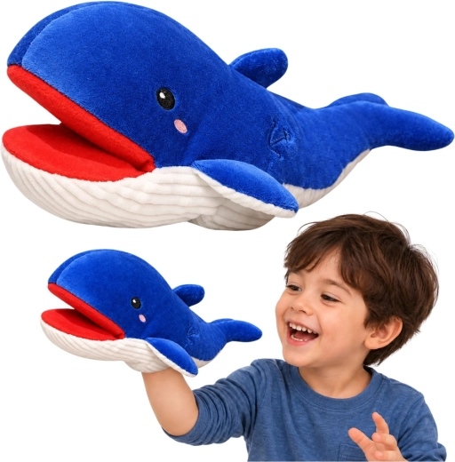 Pluche Walvis Handpop Blauw 30 cm