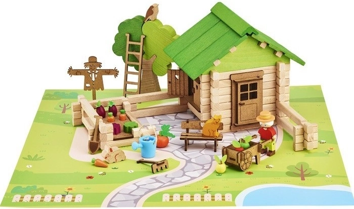 Jeujura houten bouwset huisje met tuin (135 delen)
