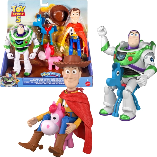 Mattel Disney Pixar Toy Story 5 set figuren Woody en Buzz Lightyear Hi‑Tech + 2 pony’s