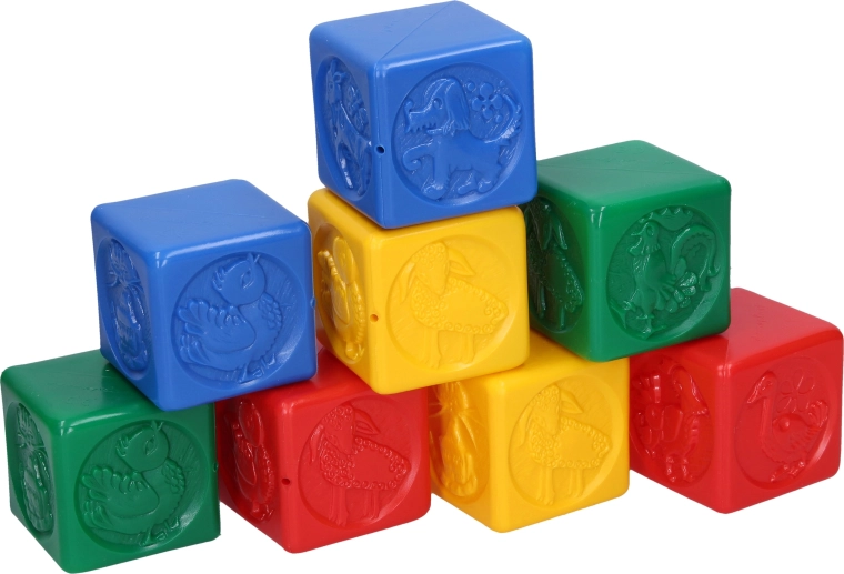 Kleurrijke plastic blokken voor kinderen met dierenmotieven, set van 8 stuks