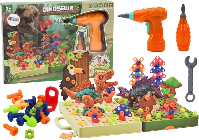 Constructieset 3D dinosaurussen met boormachine in koffer