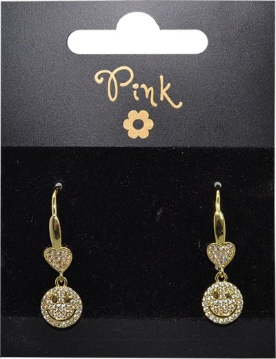 Vergulde hartvormige oorbellen met smiley