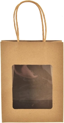Papieren geschenktas nature met venster 14 × 7 × 18 cm